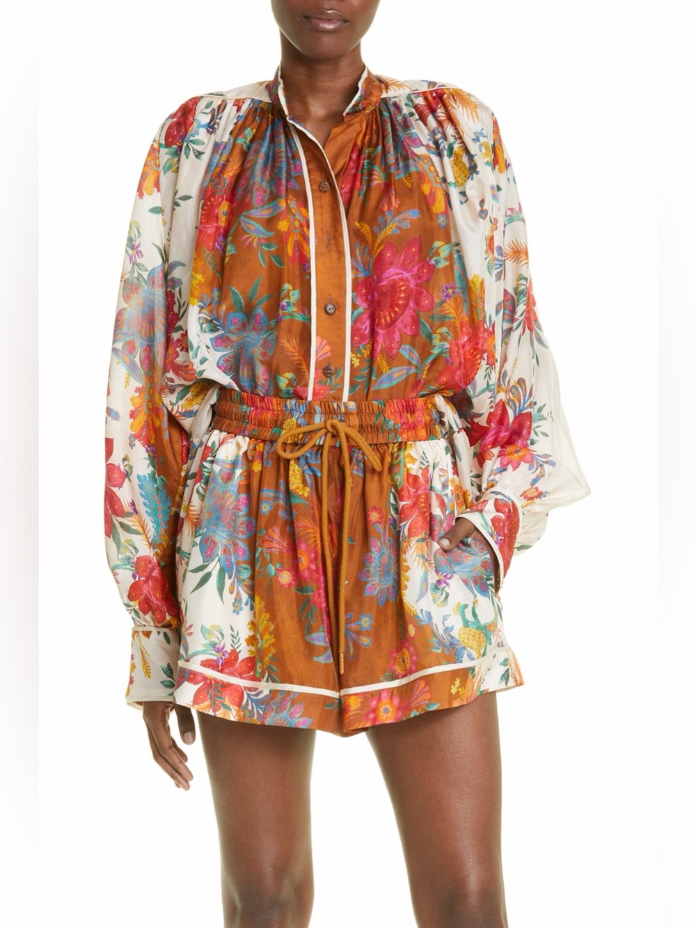 ZIMMERMAN 100% Silk Ginger Floral Print blouse and  Shorts set size 0